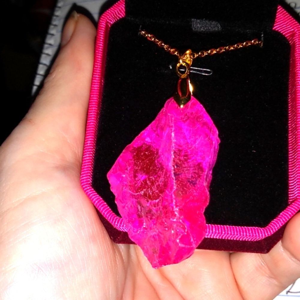 HOST PICK!!  Natural Glow Raw Pink Tourmaline  Necklace 18K Yellow Gold Vermeil